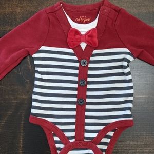 0-3mo Cat & Jack red faux bow tie onesie.
